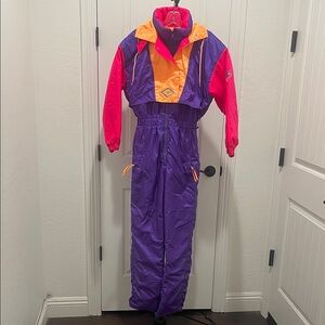SPRUNG Vintage Woman Jumpsuit Neon Retro Purple, Pink Orange, Hood, Pockets Sz 6